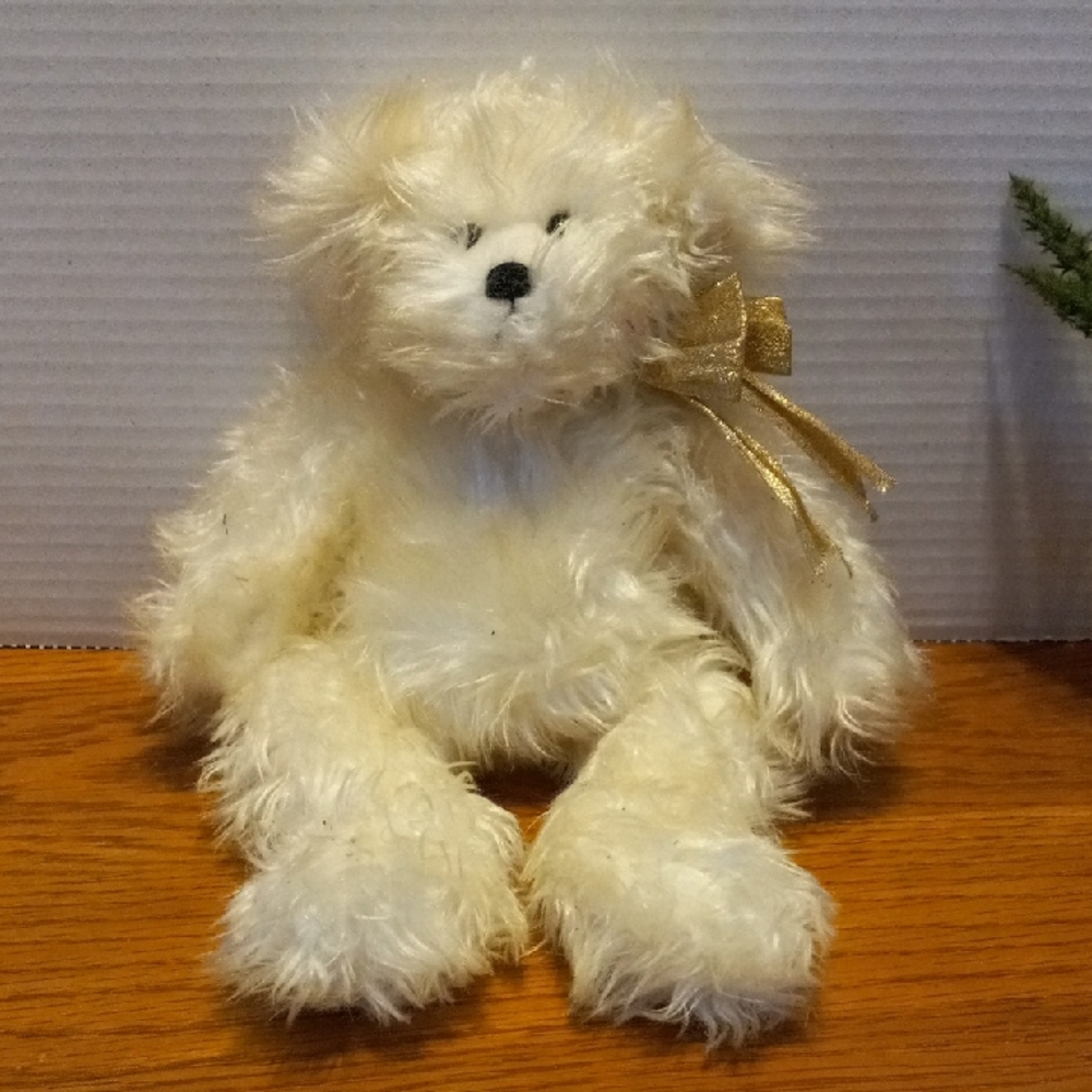 Fluffy Cream 12" Teddy Bear with Gold Bow